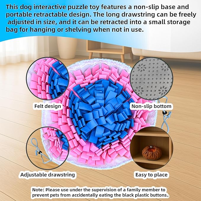 Snuffle Mat for Dogs, Large Dog Snuffle Mat 19'' x 19'' Enrichment Interactive Dog Puzzle Toys for Cats Dogs Encourage Natural Foraging Skills and Olfactory Training Stress Relievers Pink-Blue