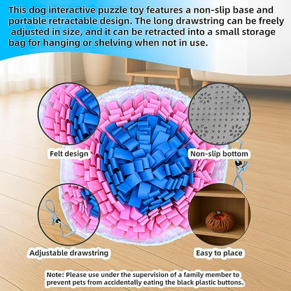 Snuffle Mat for Dogs, Large Dog Snuffle Mat 19'' x 19'' Enrichment Interactive Dog Puzzle Toys for Cats Dogs Encourage Natural Foraging Skills and Olfactory Training Stress Relievers Pink-Blue