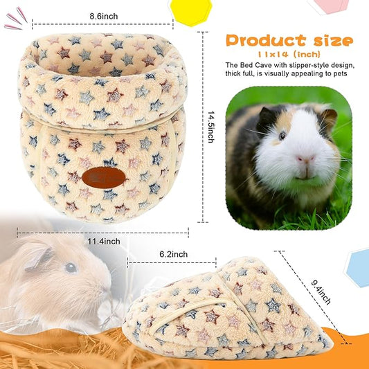 YUEPET Guinea Pig Bed Cuddle Cave Warm Fleece Cozy House Bedding Sleeping Cushion Cage Nest for Small Animal Squirrel Chinchilla Hedgehog Cage Accessories(Brown Star