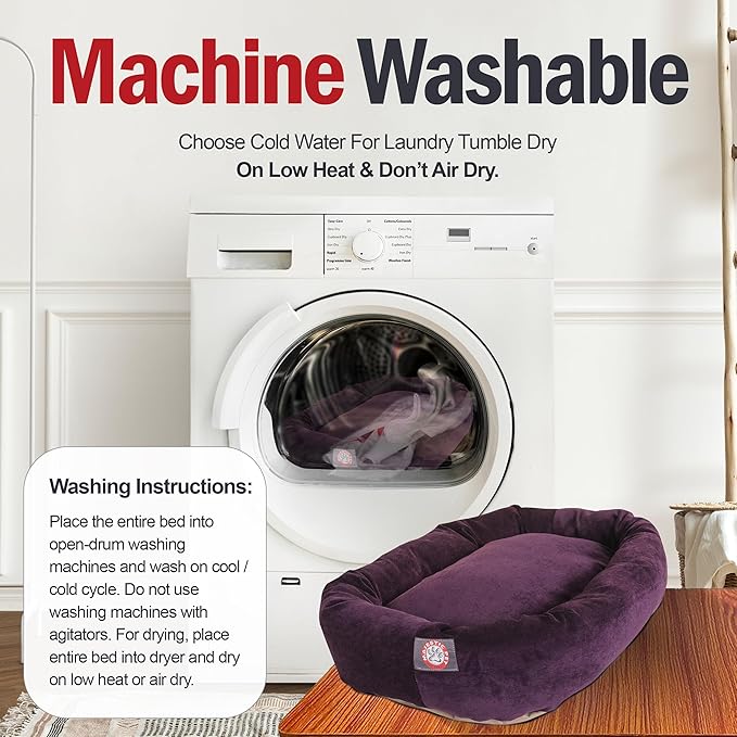 Majestic Pet 24 Inch Micro Velvet Calming Dog Bed Washable – Cozy Soft Round Dog Bed with Spine for Head Support - Fluffy Donut Puppy Mat 24x19x7 (inch) Small – Aubergine (2025)