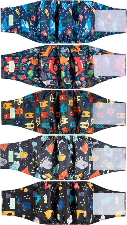 wegreeco Small Dog Diapers Male,Reusable Belly Bands for Male Dogs,Washable Doggie Puppy Male Diapers Wraps,Medium Large Size (5 Pack XX-Large, Pixiesprite)