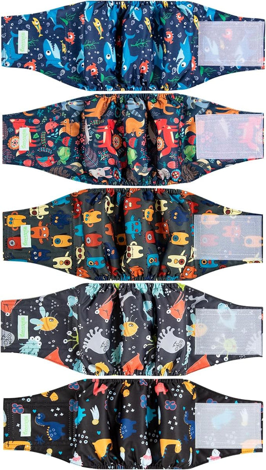 wegreeco Small Dog Diapers Male,Reusable Belly Bands for Male Dogs,Washable Doggie Puppy Diapers Wraps,Medium Large Size(5 Pack Small)