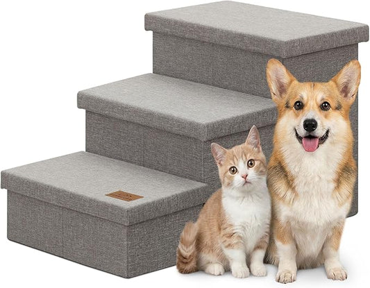Wider Dog Ramp for High Bed with Storage 18" H, Foldable Dog Stairs for Small Medium Large Older Senior Animal, Sturdy Dog Step for Climbing Bed or Couch, Arthritis-Friendly (Gray, No Condo)