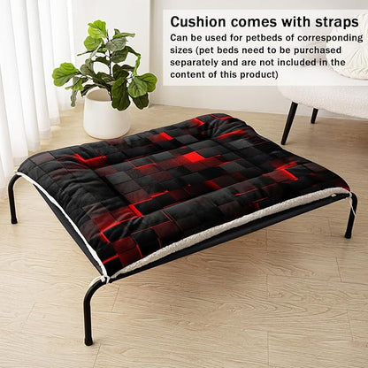 Dog Cat Bed Mat Ultra Soft Fluffy Pet Bed Washable Fashion Dog Crate Beds Comfy Comfy Pet Sleeping Pad Suitable for Pet Raised Bed(30"x26",Red Black)