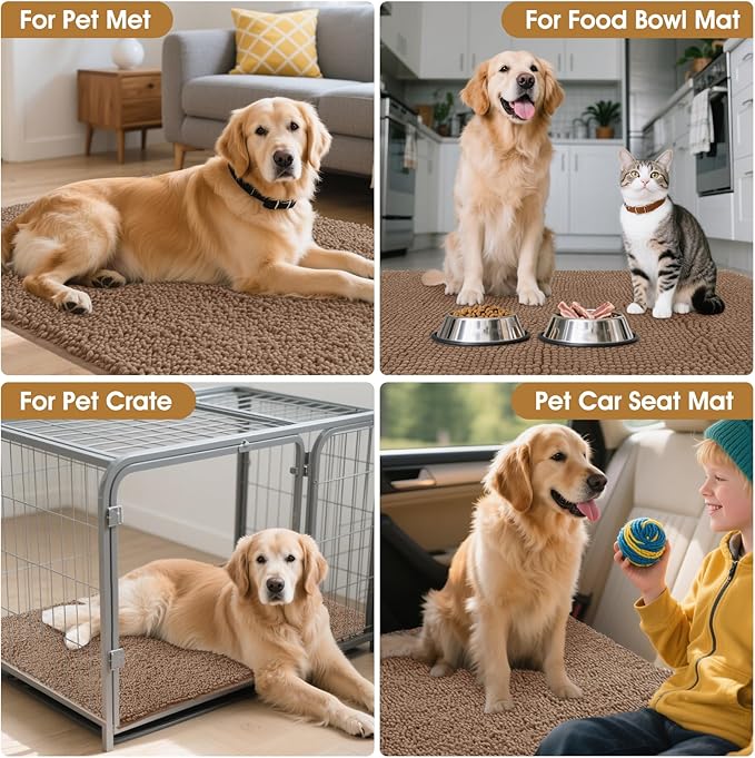 IM HOME Large Dog Door Mats for Muddy Paws, 48" x 30" Chenille Absorbent Mud Mat for Dogs, Non Slip Heavy Dog Rugs for Muddy Paws, Soft Indoor Door Mat for Entryway, Mud Paw, Inside Floor, Camel