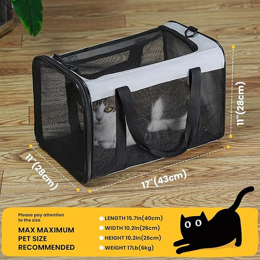 Soft-Sided Cat Carrier for Small-Medium Cats, Puppies up to 15 Lb, Airline Approved