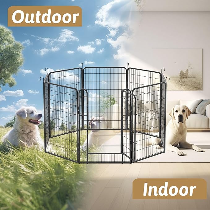 Dog Playpen Indoor - Pet Fence Puppy Exercise Pen for Yard Gate 6/8/12/16Panel Heavy Duty Crates with Doors Metal Dog Pen for Camping Outdoor, Small/Medium Pets (27.76 x 39.37 Inch, Black 8 Panels)