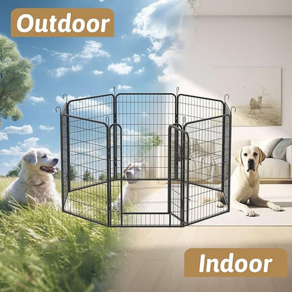 Dog Playpen Indoor - Pet Fence Puppy Exercise Pen for Yard Gate 6/8/12/16Panel Heavy Duty Crates with Doors Metal Dog Pen for Camping Outdoor, Small/Medium Pets (27.76 x 39.37 Inch, Black 8 Panels)