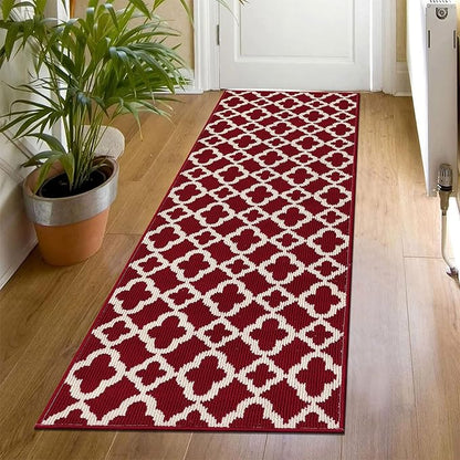 U'Artlines Runner Rug for Hallway 2×6feet Non Slip Kitchen Floor Carpet Runners Red Geometric Pattern Washable Area Rug for Entryway Bathroom