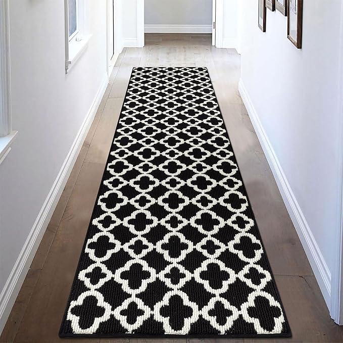 U'Artlines Long Runner Rug for Hallway 2×8feet Non Slip Kitchen Floor Carpet Runners Black and White Geometric Pattern Machine Washable Area Rug for Entryway Bathroom