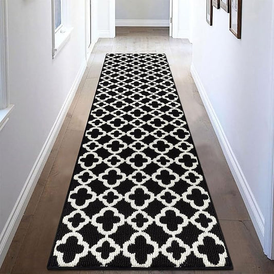 U'Artlines Long Runner Rug for Hallway 2×8feet Non Slip Kitchen Floor Carpet Runners Black and White Geometric Pattern Machine Washable Area Rug for Entryway Bathroom