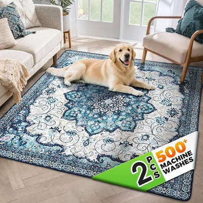 Hompet 2 Pack Super Absorbent Dog Door Mat for Muddy Paws, Washable Pee Pads for Dogs, Reusable Puppy Training Pads, Quick Dry Non-Slip Pet Entryway Rug, Leak-Proof Potty Pad for Indoor Floors 72x72