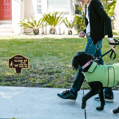 Please Clean Up After Your Dog Sign with Stake Dog Poop Signs for Yard No Pooping and Peeing for Lawn Pick Up After Your dog Sign Yard Sign (13.58 x 9.65 inches,Black,2-pack)