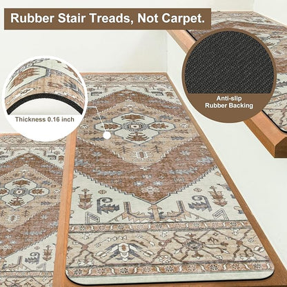 OJIA Super Non-Slip Stair Treads for Wooden Steps, 30"X8" Indoor Stair Runners Slip Resistant Stair Rugs Safety Mats for Dogs, Kids & Elders, Rubber Backed Stair Treads Stair Covers (15PC)