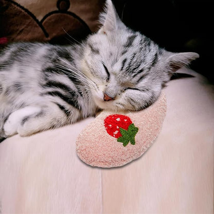 Lystaii Cat Calming Pillow for Indoor Pets - Soft Fluffy Cat & Dog Bed - Anxiety Relief with Cute Embroidery Pattern (Pink, Strawberry)