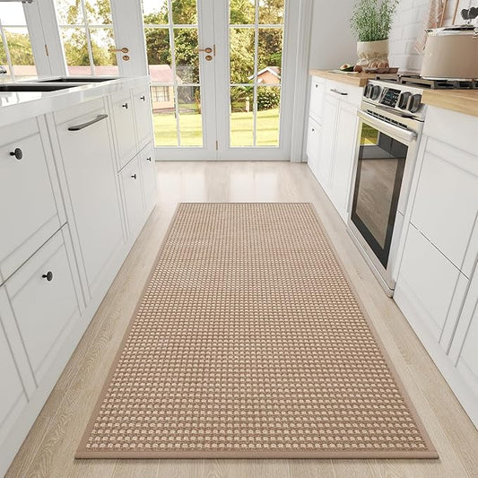 Large Kitchen Runner Rugs Long Kitchen Mat Non Slip Washable, Super Absorbent Soft Chenille Braided Kitchen Mats for Floor, Rubber Backing Kitchen Sink Standing Mat, Easy Clean, Brown 36"x71"
