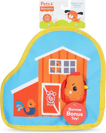 Fisher-Price for Pets Chicken Coop Peek-a-Boo Burrow Dog Toy, Flattie Style Pet Plush, Developmental Toys for Dogs