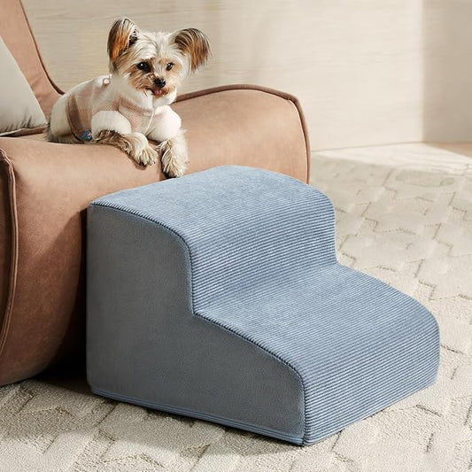 Dog Stairs for Small Dogs, 2-Steps Dog Ramp for Couch, Pet Stairs with Highly Supportive Foam and Non-Slip Bottom, Pet Steps for Cat & Doggie (High 11.8 Inch)