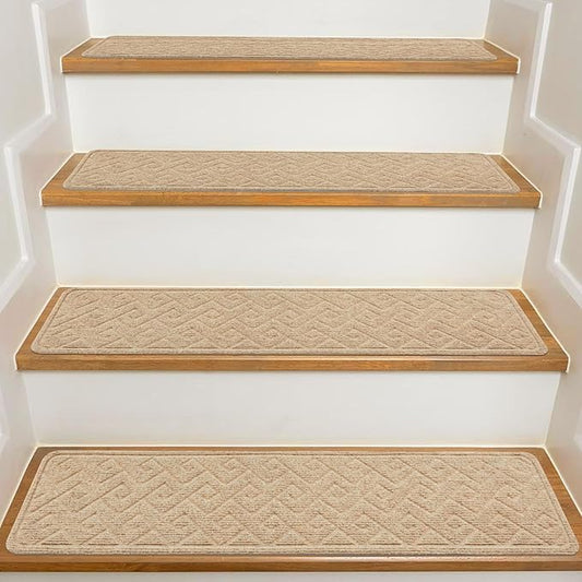 Stair Treads for Wooden Steps Indoor, 8" X 30" Non Slip Carpet Stair Treads with Reusable Adhesive for Kids Elders and Dogs, Surface Polyester TPR Backing Stair Rugs -4 Pack