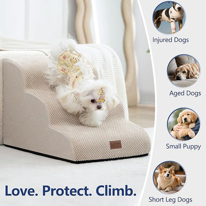 GoGoBunny Ramp Dog Stairs for High Beds 24.4" H, 5-Step Extra Wide Dog Slope Stairs with Durable Waterproof Fabric Cover, Pet Steps for Old Large Dogs Climbing, Non-Slip Sturdy Indoor Step, Beige