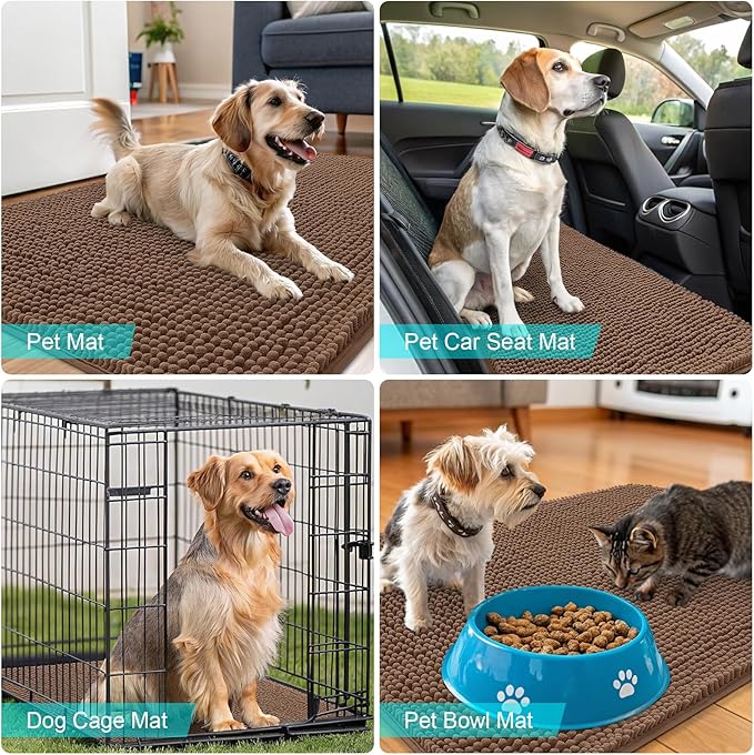 OLANLY Dog Door Mat for Muddy Paws 47x17, Absorbs Moisture and Dirt, Absorbent Non-Slip Washable Doormat, Quick Dry Chenille Mud Mat for Dogs, Entry Indoor Entryway Carpet for Inside Floor, Mocha