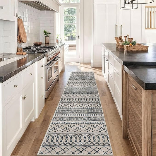 KUTA Boho Runners for Hallways 2x8 Light Brown Black Moroccan Washable Runner Rug Non-Slip Vintage Kitchen Rugs Ultra Soft Distressed Geometric Floor Carpet for Bedroom Laundry Living Room