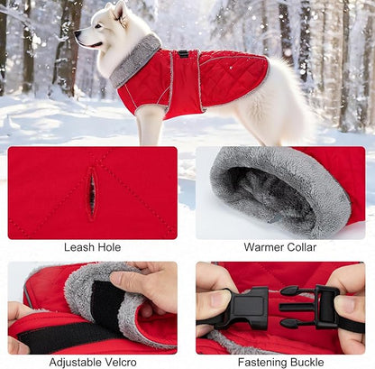 Dog Coat, Warm Dog Winter Coat for Medium Dogs, Waterproof Jacket with Adjustable Buckle & Velcro, Reflective Turtleneck Cold Weather Coats, Pet Fleece Vest Snow Jacket (Red, XXXL)