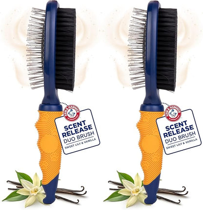 Arm & Hammer Deodorizing Pin & Bristle Dog Grooming Brush with Fragrance Transfer Technology – Scented 2-in-1 Dog Brush for Detangling & Shedding, Pet Brushes for Dogs, Sweet Lily & Vanilla - 2 Pack