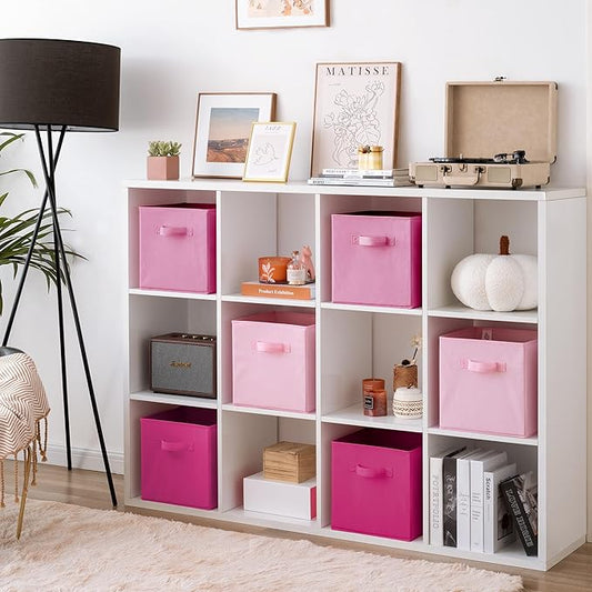 GRANNY SAYS Pink Gradient Cube Storage Bins, 11 Inch Cube Storage Organizer, Fabric Collapsible Storage Bins with Handle, Storage Cubes for Shelves, Closet, 6-Pack
