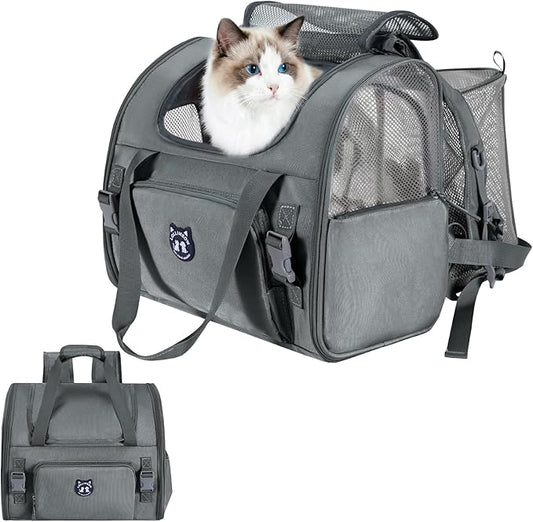 Lollimeow Expandable Cat Carrier Backpack for Large Cats - Airline Approved Pet Carrier Backpack for Small Dogs, Hiking & Travel, Waterproof with Breathable Mesh, 14lbs Capacity (Dark Grey, Standard)