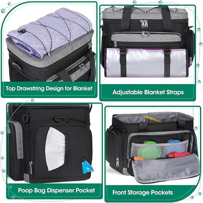 IGOLUMON Dog Travel Bag Large Pet Travel Bags Set for Supplies Weekend Travel Kit Tote Organizer Multi-Pockets Food Travel Bag with 2 Extra Large Food Containers, 2 Dog Bowls, 1 Feeding Mat