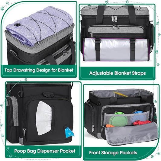 IGOLUMON Dog Travel Bag Large Pet Travel Bags Set for Supplies Weekend Travel Kit Tote Organizer Multi-Pockets Food Travel Bag with 2 Extra Large Food Containers, 2 Dog Bowls, 1 Feeding Mat