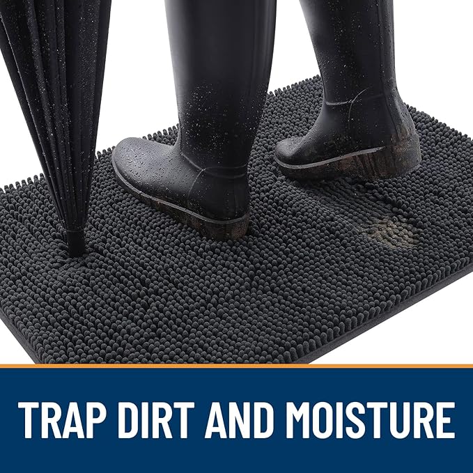 OLANLY Dog Door Mat Set 2-Piece 30x20, Absorbs Moisture and Dirt, Absorbent Non-Slip Washable Doormat, Quick Dry Chenille Mud Mat for Dogs, Entry Indoor Entryway Carpet for Inside Floor, Dark Grey