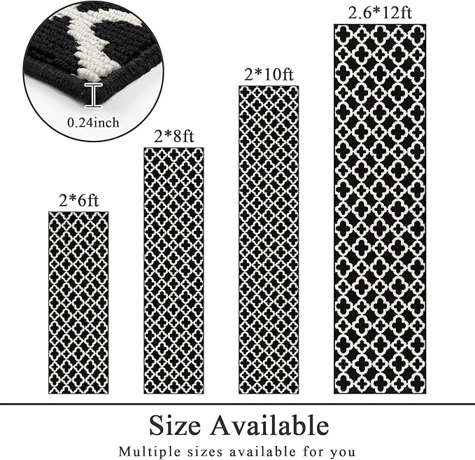 U'Artlines Runner Rug for Hallway 2×6feet Non Slip Kitchen Floor Carpet Runners Black and White Geometric Pattern Machine Washable Area Rug for Entryway Bathroom