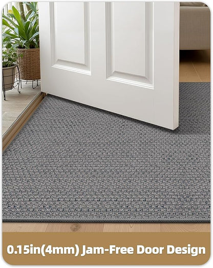 Color&Geometry Ultra-Thin Indoor Door Mat, 21"x31" Low-Profile Non-Slip Entryway Rug with Modern Geometric Texture, Washable Doormat for Entrance, Front Doors, Light Grey (FOLD)