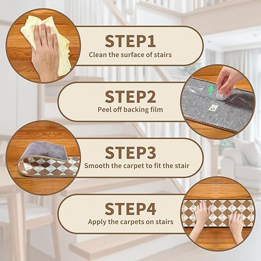 Non-Slip Carpet Stair Treads 1PCS, 30"x30" Peel and Stick Stair Runner for Wooden Steps Indoor, Washable Reusable Adhesive Backing, Pet-Friendly Safety Mats for Kids, Elders, Dogs