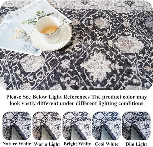 Entryway 2x4 Washable Area Rug: Oriental Stain Resistant Kitchen Runner Rugs Farmhouse Ultra Soft Bathroom Bedroom Print Floor Mat Thin Non Slip Indoor Carpet for Living Room Laudry Room(2x4,Black)