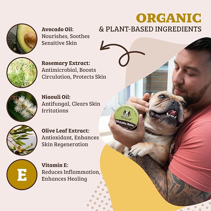 Natural Dog Company Wrinkle Balm for Dogs – Dog Wrinkle Balm for Skin Folds, Facial Creases & Wrinkles, Lick-Safe Wrinkle Cream for Bulldogs, Pugs & Bully Breeds, Daily Skin Care, 1oz Tin