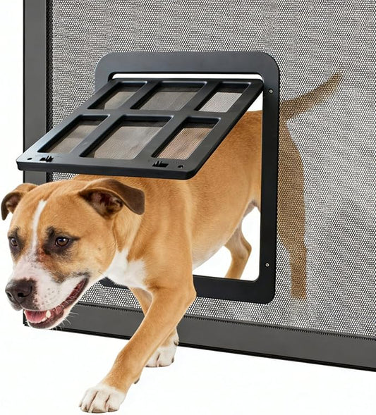 Enjoying Dog Door for Screen Doors, Passage Opening 11.2" x 14.4", Access Freely, Magnetic Swing Flap, Large Pet Door for Sliding Screen Doors, Lockable, Black