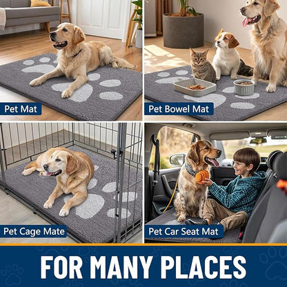 Smiry Dog Door Mat for Muddy Paws, Absorbs Moisture and Dirt, Low-Profile Entryway Mat with Non-Slip Backing, Entry Indoor Outdoor Doormat for Inside Floor (47x24 Inches, Light Grey, Paw)