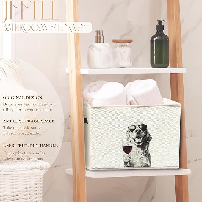 Funny Golden Retriever and Wine Dog Toy Basket, Golden Retriever Lovers Gifts Collapsible Pet Dog Toy Storage Bin Box Basket Organizer, Pet Supplies for Dogs