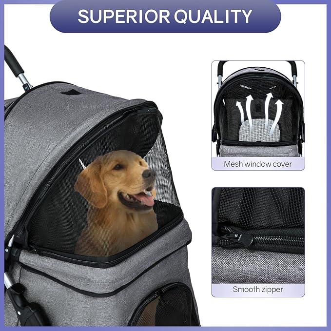 BestPet 4Wheels Pet Dog Stroller for Folding Lightweight Cat Travel Stroller with Cup Holder,Grey