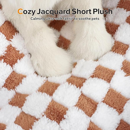 JOEJOY Dog Bed for Large Medium Small Dogs - Rectangle Orthopedic Dog Sofa Bed, Cute Modern Puppy Bed with Jacquard Shaggy Plush & Anti Slip Bottom, 35x25x10inches, Brown