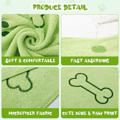 Tatuo 22 Pcs Dog Towels for Drying 20 x 40 Inch Pet Bath Towels Absorbent Microfiber Towel Quick Drying Puppy Bathing Supplies for Small Medium Large Dog Puppy Cat(Green,Bone Pattern)