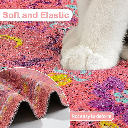 Glittme Cat Litter Mat with Non-Slip Bottom Litter Box Mat 33"X22" Litter Trapping Mat Easy to Clean Washable Cat Food Mat for Kitty,L