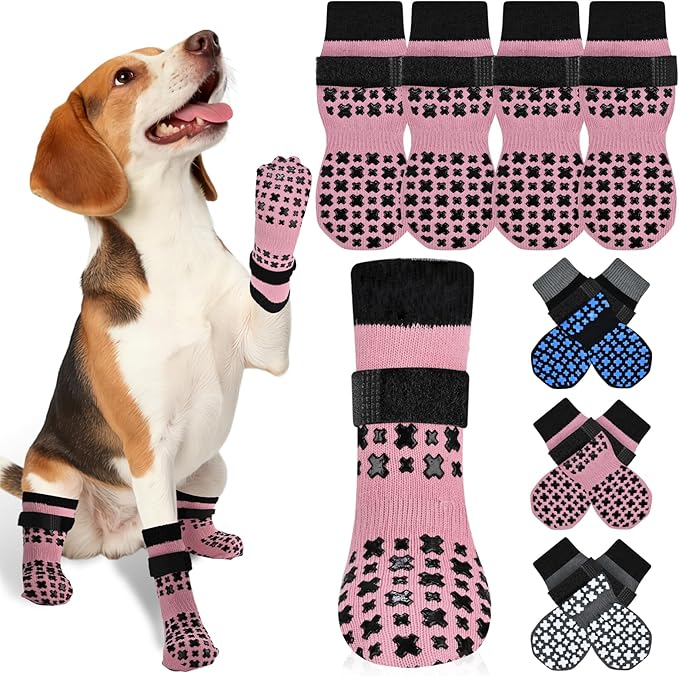 Non-Slip Dog Socks for Hardwood Floors Anti Slip Double-Sided Grippy Socks for Senior Dogs to Prevent Licking Paws, Scratching & Hot Pavement Premium Dog Paw Protector with Grippers Pink L
