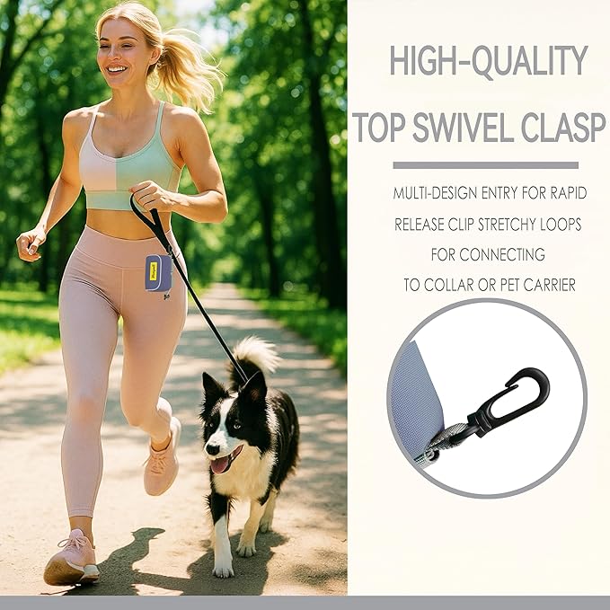 Dog Poop Bag Holder for Leash, 2 Waterproof Zipper Pouches, Dog Treat Pouch for Pet Walking Accessories, with Dispenser, Training Clicker and 1 Free Roll (Gray)