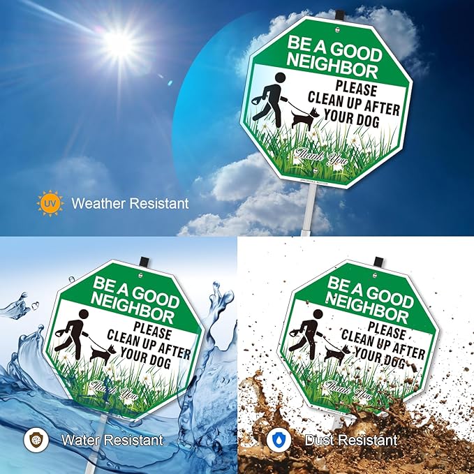 Clean Up After Your Dog Sign with Stake, 10"W x 28"H Aluminum Be A Good Neighbor, Pick Up After Your Dog Sign for Yard, No Poop Lawn Sign, Curb Your Dog Signs for Lawn- Easy to Install