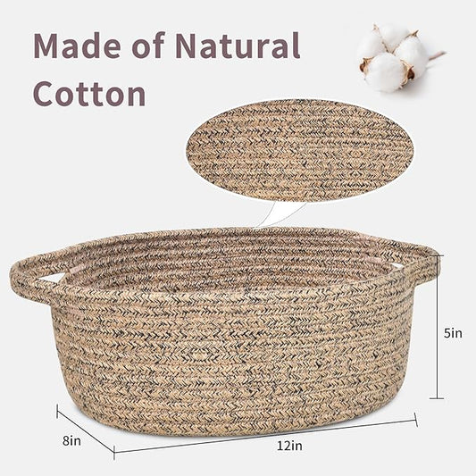 ABenkle Small Basket with Handles - Decorative Durable Rope Woven Storage Bin Shelf Storage Organizer Cube, Easter Baby Gift Basket, 12"x8"x5"