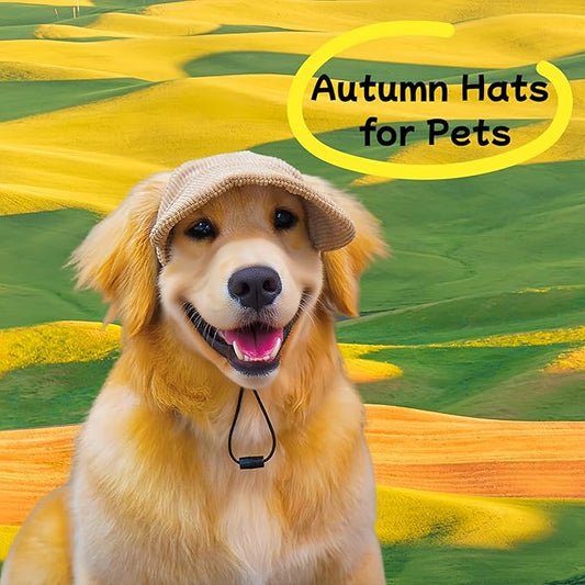 Pet Baseball Cap with Ear Holes - Multi-Color Sun Visor Hat for Dogs & Cats, Summer & Fall Beach Headwear for Puppies & Kittens (Khaki, M)